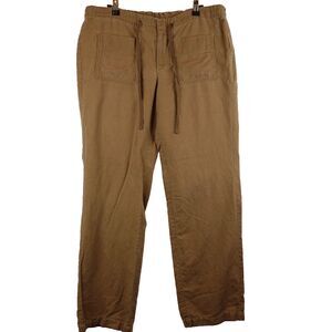 Eddie Bauer Linen Cotton Drawstring Pants Women 8 Brown Relaxed Fit Patch Pocket